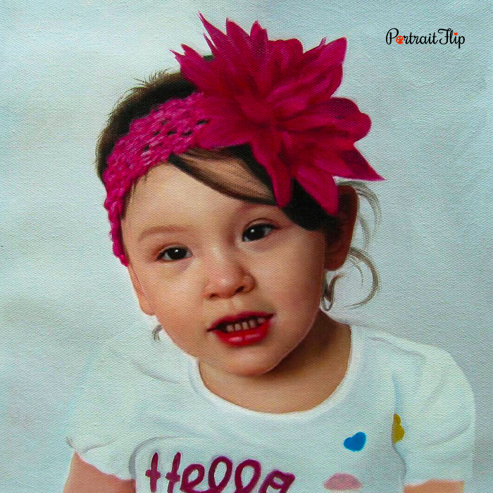 Acrylic painting of toddler girl in flower headband